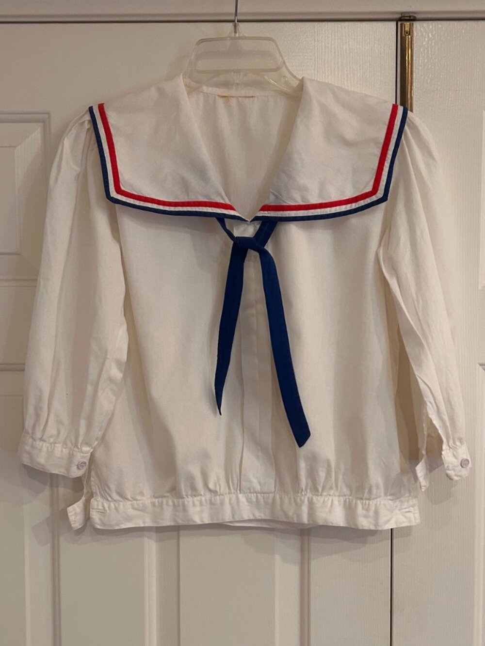 Vintage 1970s Sailor Blouse Cotton White, red and blue